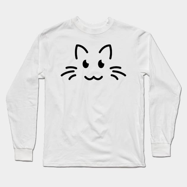 Meow! - Cute Cat Face Line Art - Black Long Sleeve T-Shirt by DaTacoX